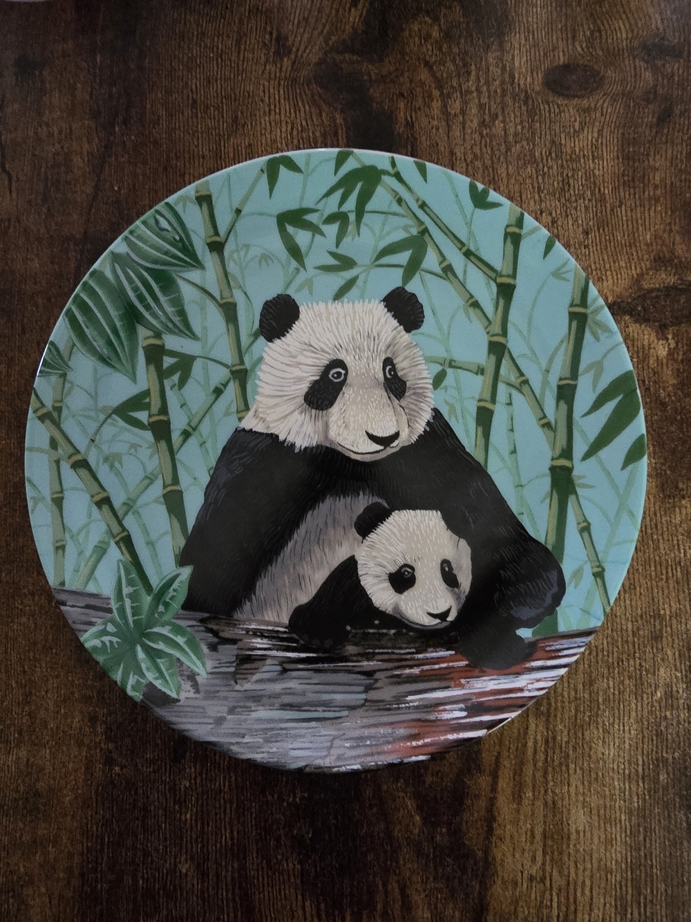 Vintage 1990 Crowne Panda Parent and Cub Porcelain Plate